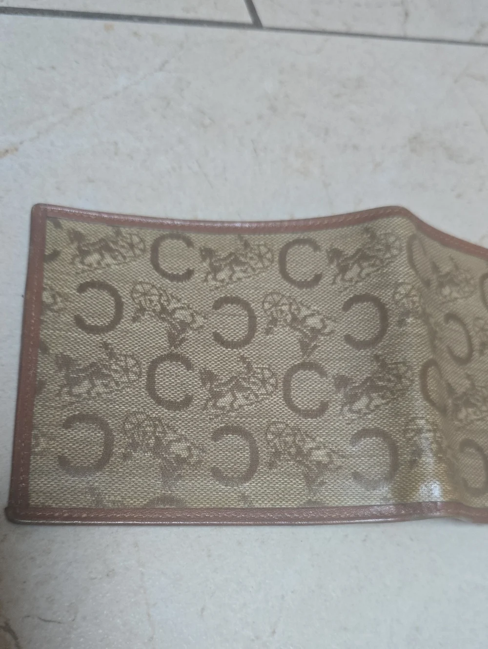 Celine Macadam monogram PVC canvas Bifold Wallet Featuring Brown Leather Trim